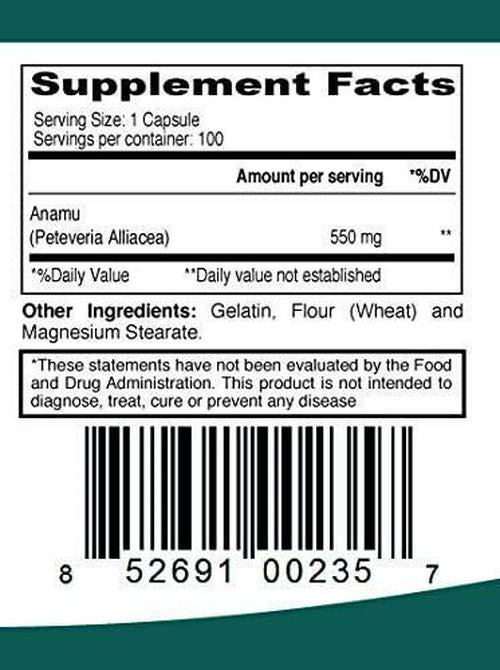 Anamu 100 Capsules 550 mg Petiveria Allicea