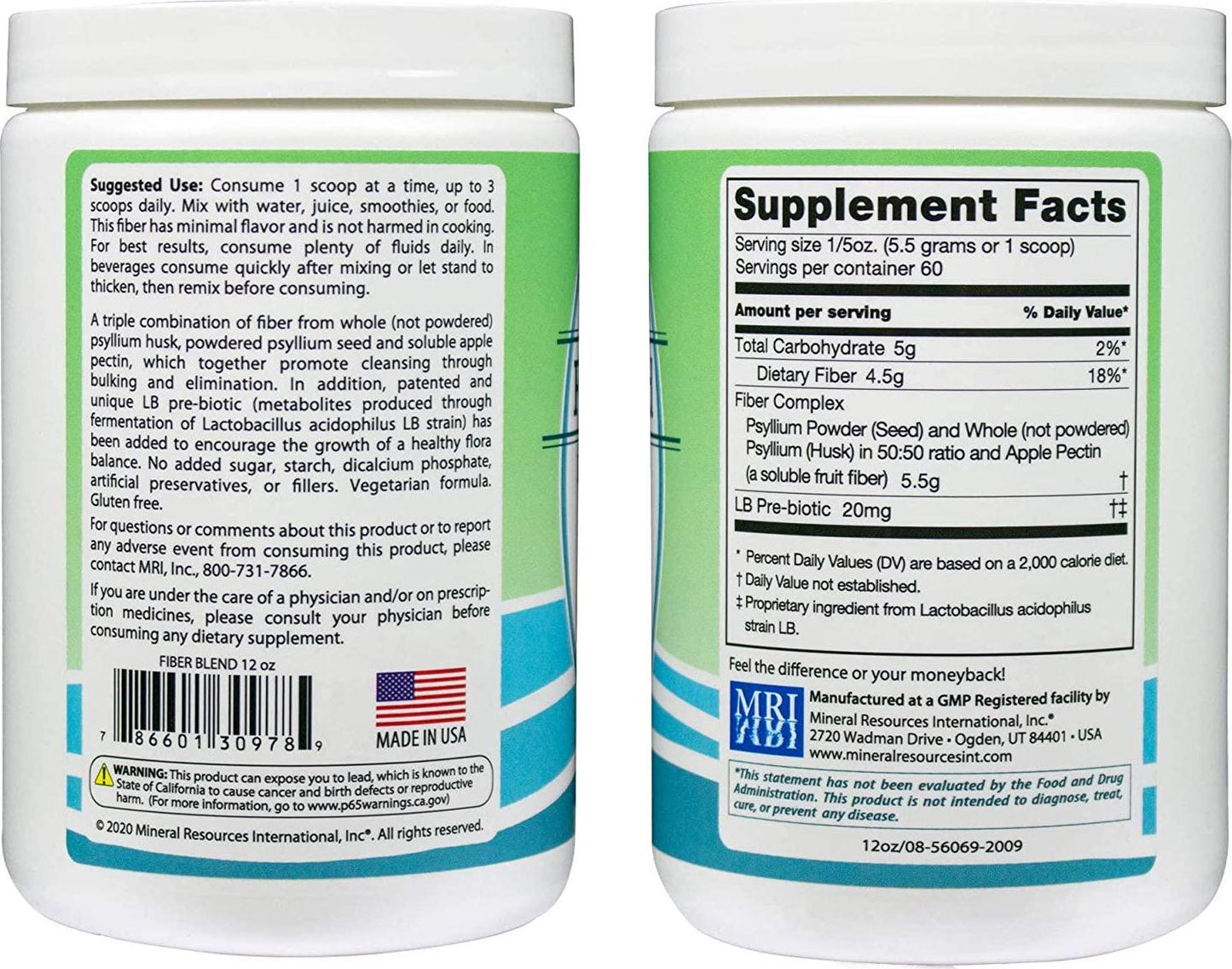 Anderson Fiber Blend with LB Prebiotic, Premium All Natural Fiber Supplement, Psyllium and Apple Pectin, Fiber Powder, Colon Cleanse, Supports Healthy Gut, Cholesterol and Blood Sugar 12 Ounces