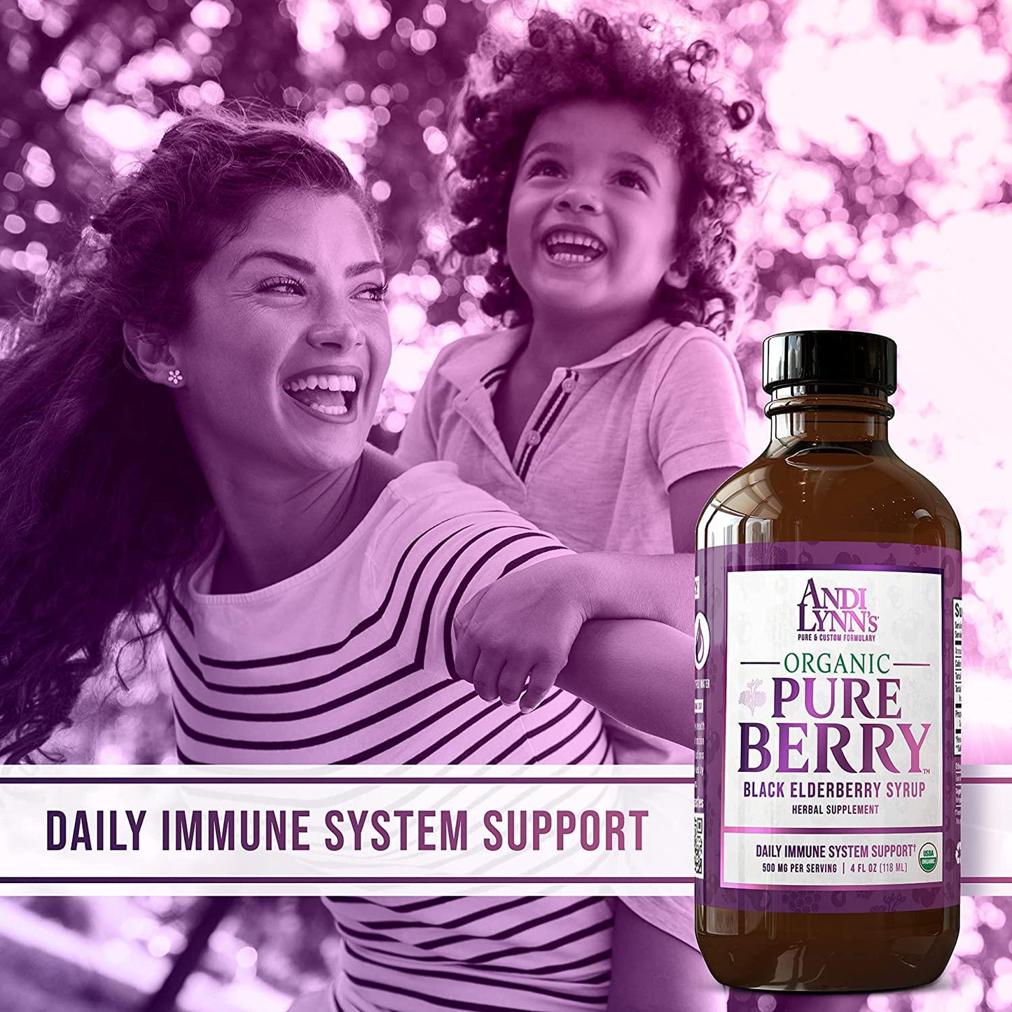 Andi Lynn’s Pure Black Elderberry Syrup with Honey - Original Sambucus for Immune Support – Fast Acting 500 mg per Serving, High Potency Therapeutic Immune Active Syrup, 4 Ounces