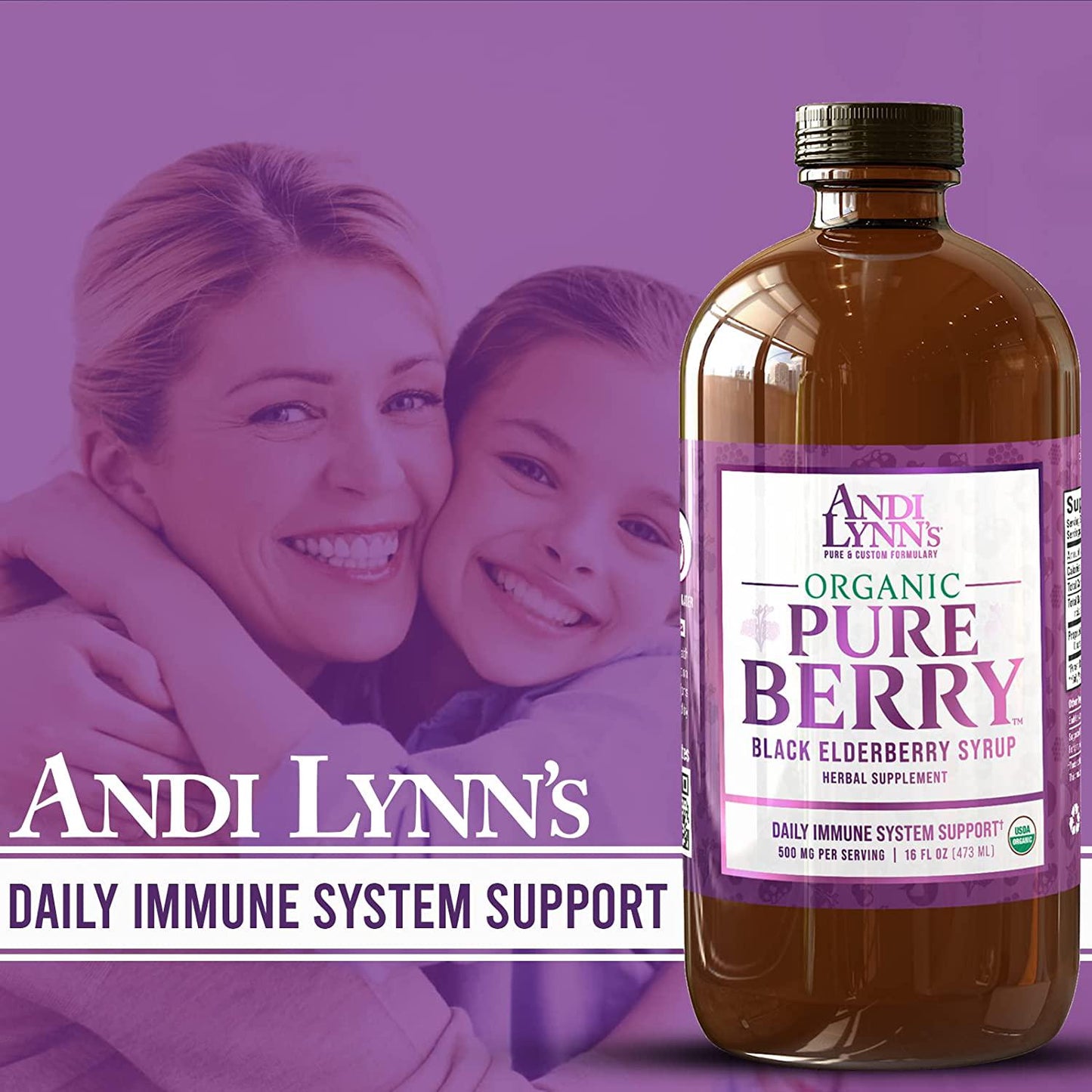 Andi Lynn’s Pure Black Elderberry Syrup with Honey - Original Sambucus for Immune Support – Fast Acting 500 mg per Serving, High Potency Therapeutic Immune Active Syrup - 16 Ounces