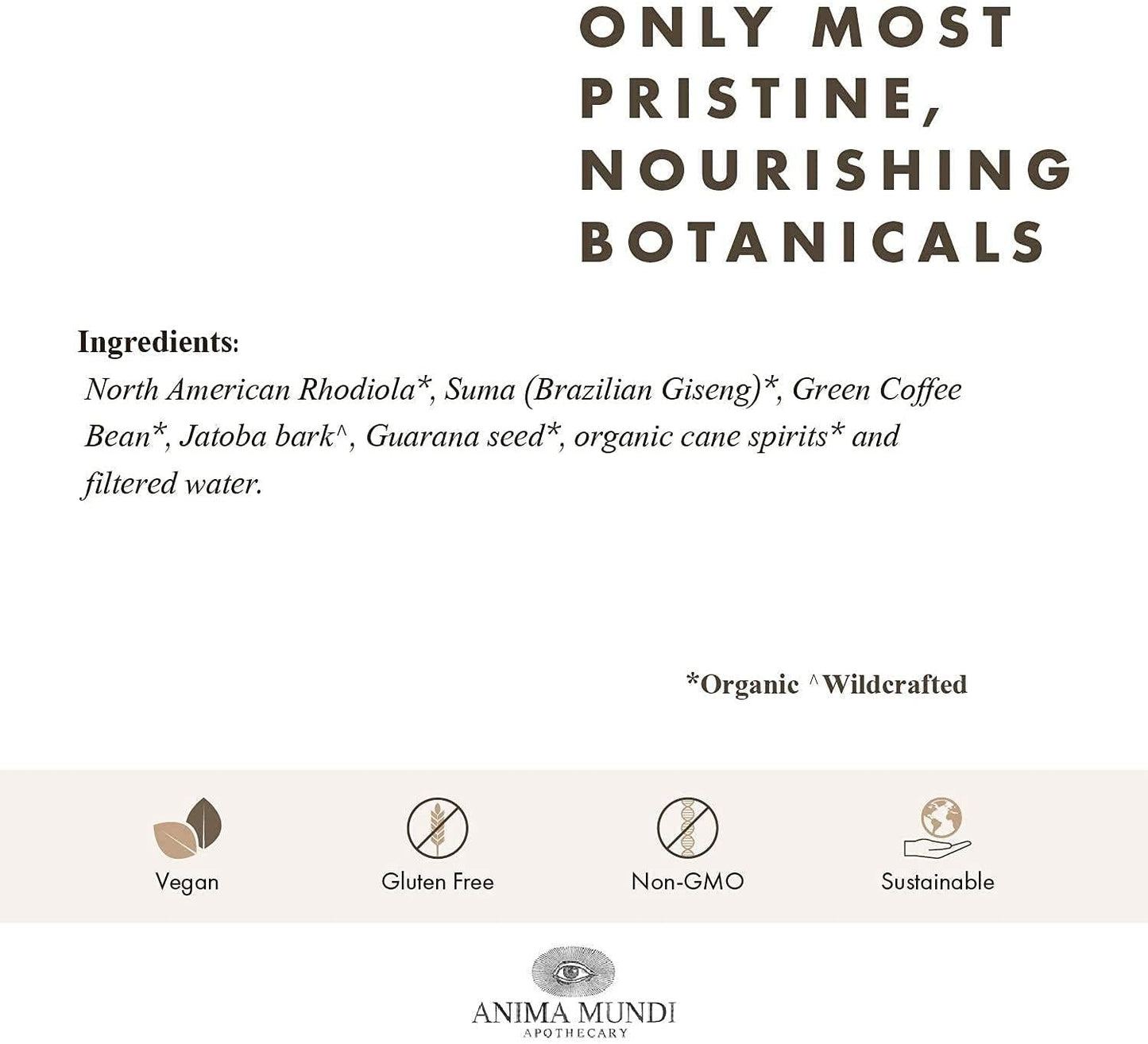 Anima Mundi Energia Adaptogenic Energy Support Tonic - Liquid Herbal Extract Supplement with Green Coffee, Guarana, Brazilian Ginseng and Rhodiola - Adrenal Energy Support Supplement (2oz / 60ml)
