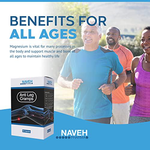 Anti Leg Cramps Magnesium Supplement for Muscle Pain Relief, 50 Caps 190mg, Nocturnal Leg Cramps, Pregnancy Cramps, Calf Cramps, Cramps in Feet, Charley Horse Natural, Proven Remedy by Naveh Pharma