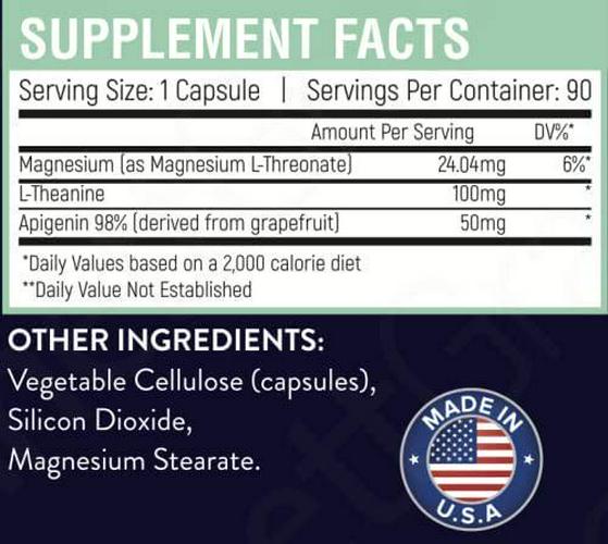 Apigenin Supplement with Magnesium L-Threonate, and L-Theanine - Sleep Support - Promotes Muscle Relaxation - Mood Enhancing - 90 Capsules - Made and Tested in The USA