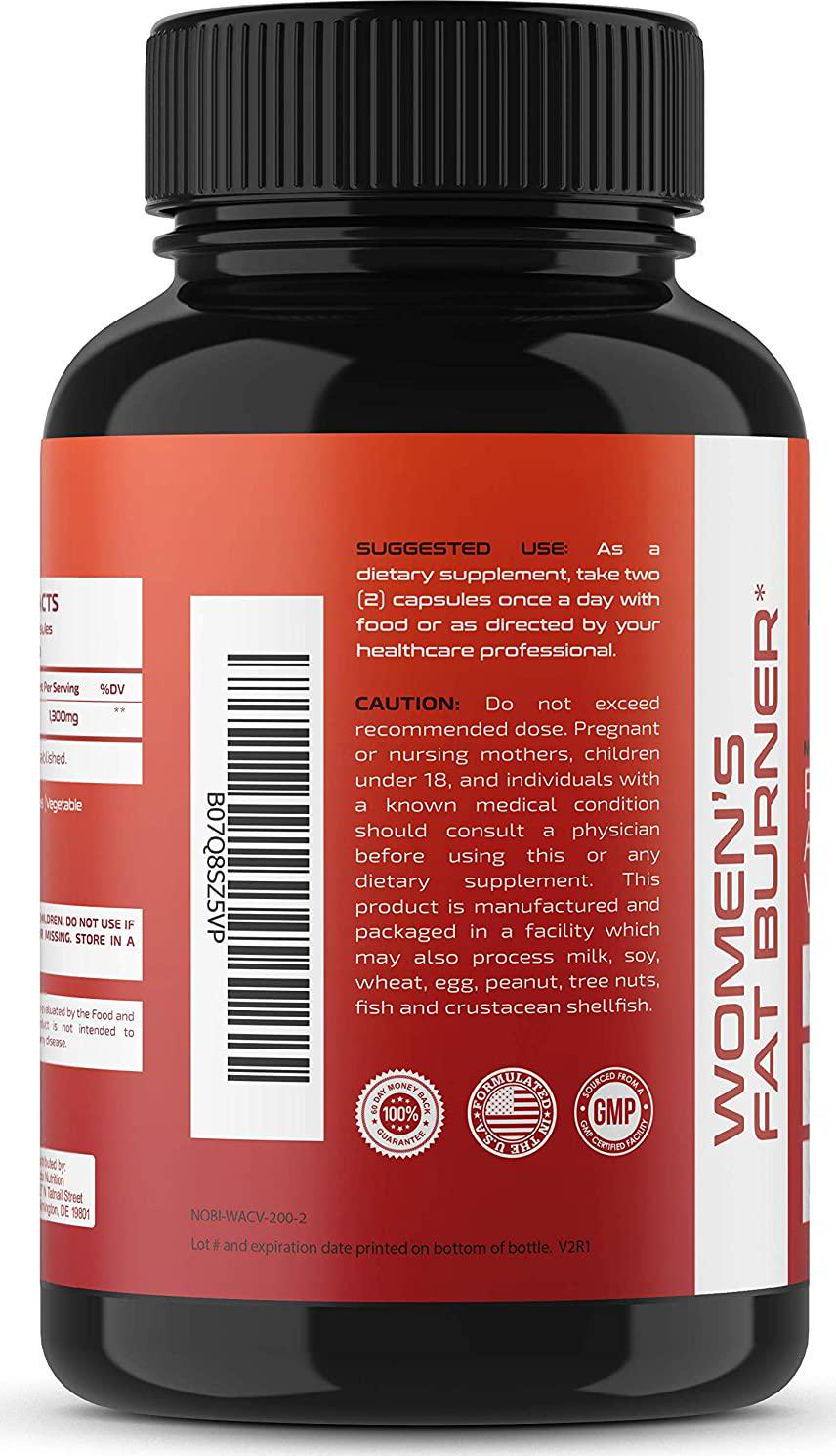 Apple Cider Vinegar Fat Burner Pills for Women | Premium Weight Loss Supplement | Womens Metabolism Booster and Appetite Suppressant | Thermogenic Diet Pills | 60 Veggie Capsules by Nobi Nutrition