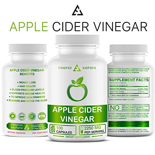 Apple Cider Vinegar Capsules - 100 Capsules 2250 MG - Organic Apple Cider Vinegar Pills for Cleanse and Detox - ACV Supplement for Immune System