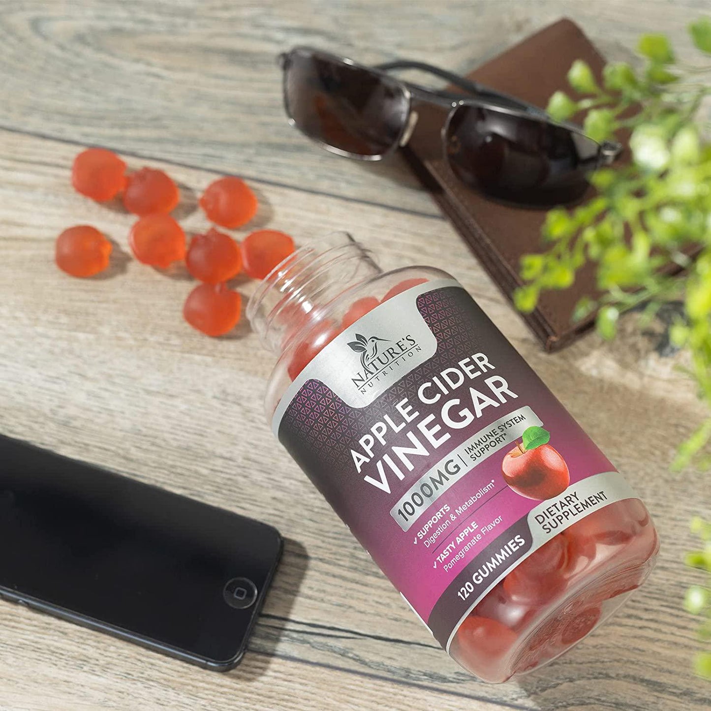 Apple Cider Vinegar Gummies for Natural Health Support 1000mg - Premium Natural ACV Gummy Vitamin - Cleanse - Folic Acid, Beet Juice, Pomegranate - Non-GMO - 120 Gummies