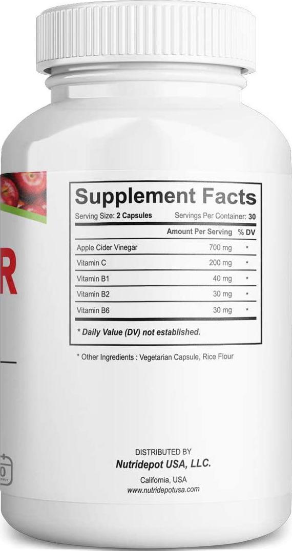 Apple Cider Vinegar Capsules with Vitamin C - 1000mg per Serving - Supports Healthy Weight, Keto, Digestion, Skin and Gut Health, Detox, Immune * - 60 Vegetarian Capsules