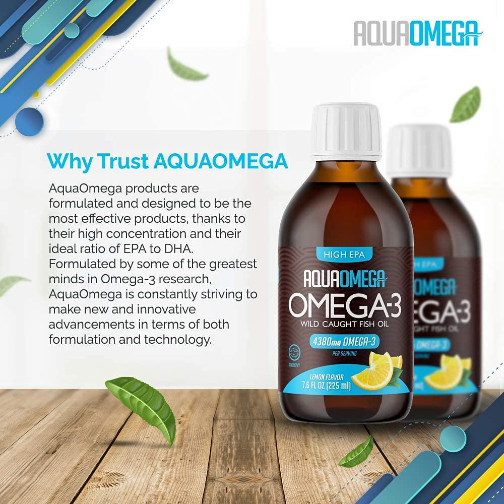 AquaOmega High EPA Omega-3 Daily Supplement, Lemon Flavor – 4,380 mg of Omega-3’s per Serving