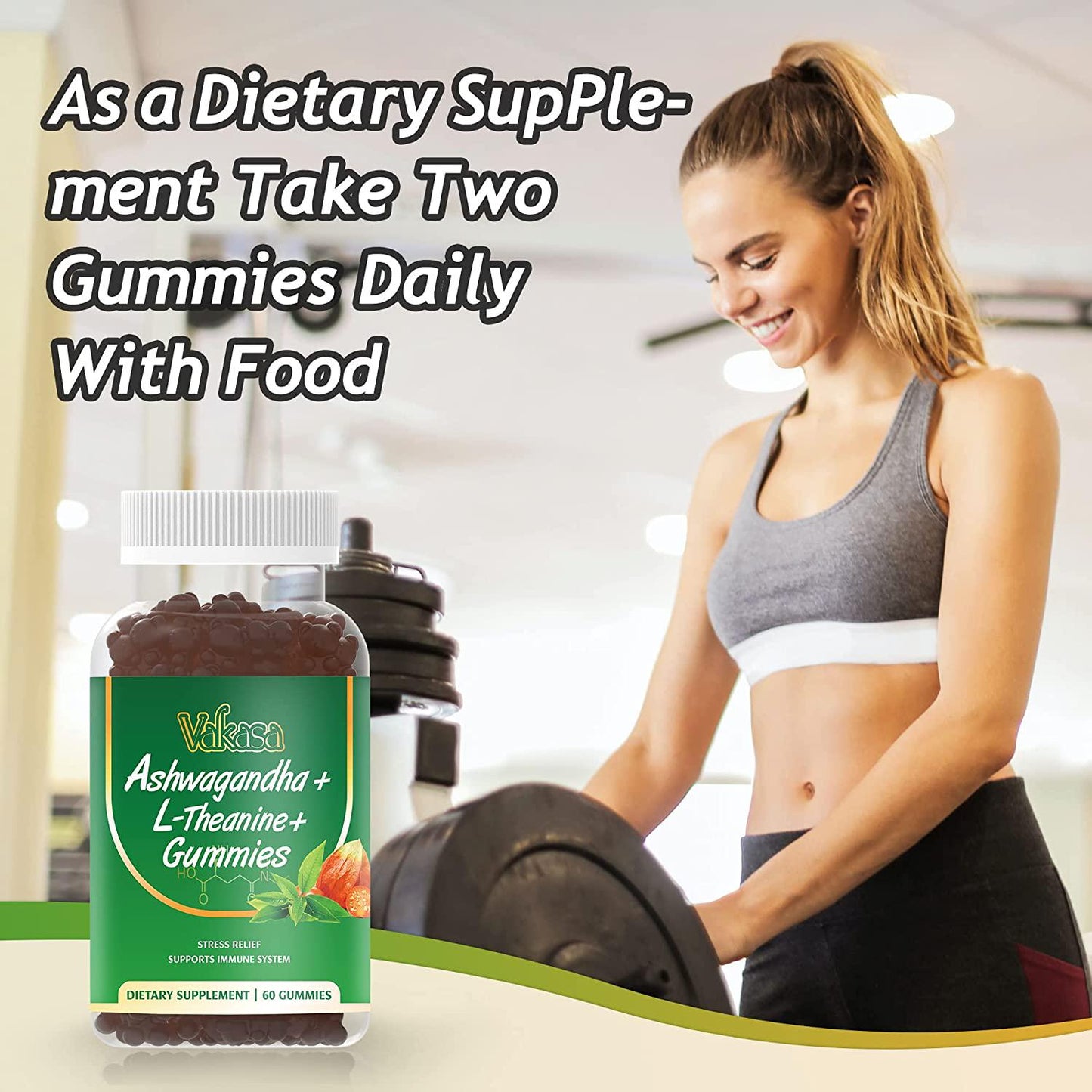 Ashwagandha Gummies with L-Theanine , Vitamin D2, Organic Ashwagandha Root Extract - Supplemental Immune System, Ashwagandha Gummies for Women and Men, Vegan, Gluten-Free, Non-GMO, 60 Gummies