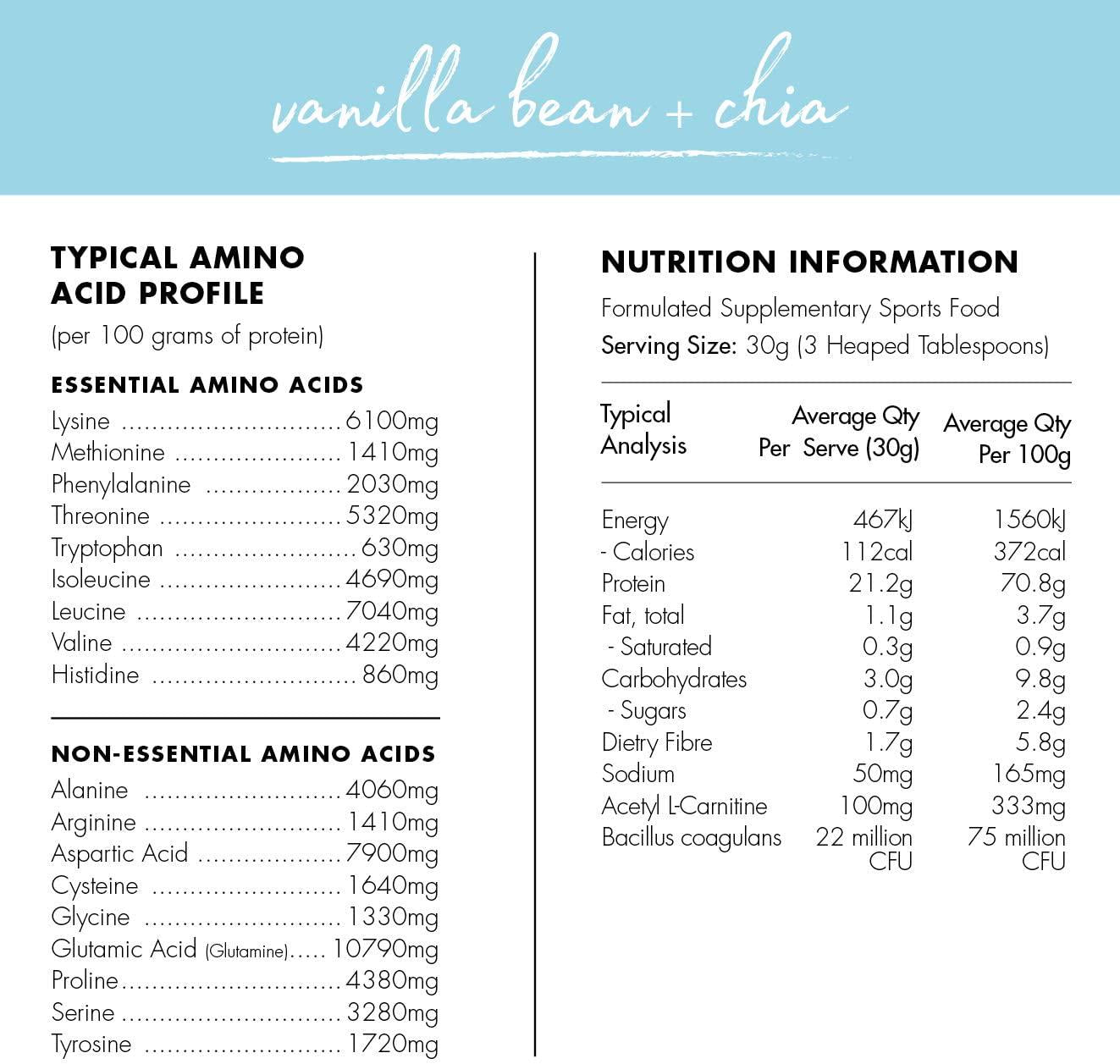 At Health Tummy Loving Lean Protein, Vanilla Bean + Chia 1 kg,, Vanilla Bean, Chia 1 kilograms