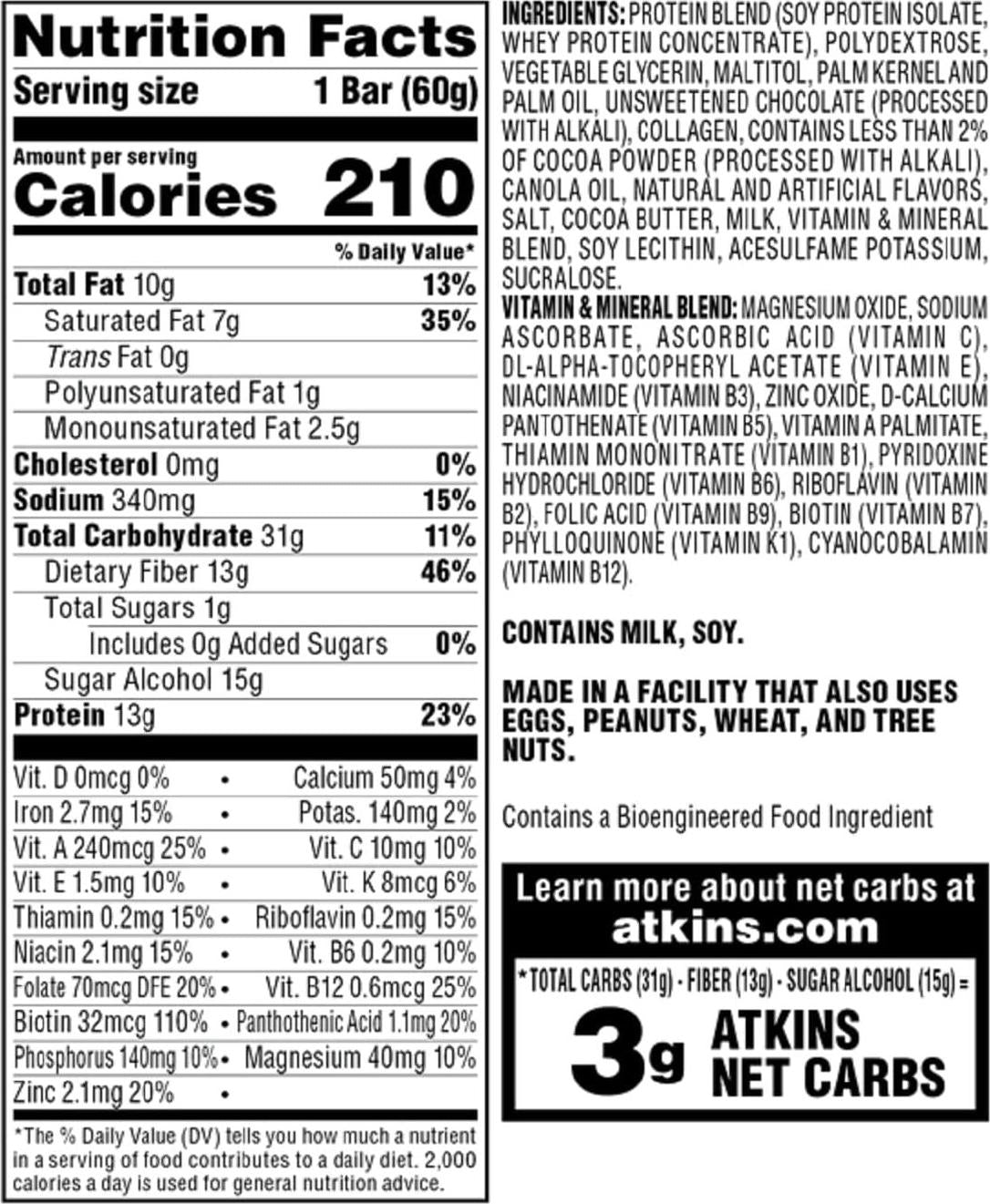 Atkins Protein-Rich Meal Bar, Chocolate Chip Cookie Dough, Keto Friendly, 5 Count (Pack of 6)