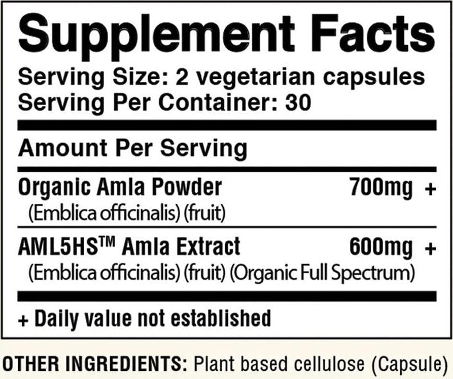 Avira Organic Amla for Immune Support - Max Strength 1300mg Serving per Day, Amla Rich in Vitamin C Complex, 2 Pack of 60's - 120 Veg Caps, Non GMO, Made with AML5HS Amla