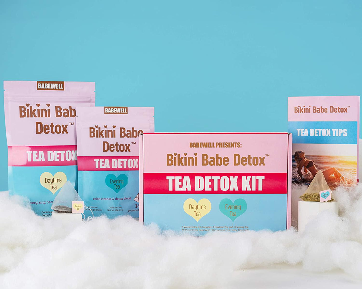 BABEWELL Bikini Babe Tea Detox Kit- 28 Daytime Teas, 14 Evening Detox Teas, Pyramid tea bags, Detox, Cleanse, Non GMO, Vegan, All Natural Cleansing