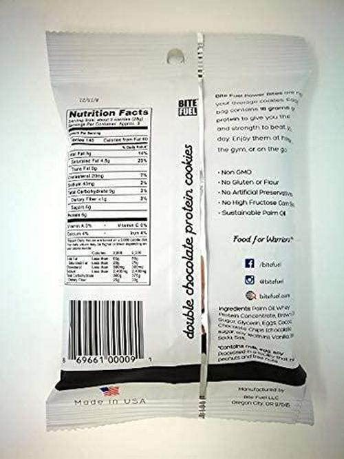 BITE FUEL Power Bites High Protein Cookies, Non GMO, Gluten Free, Low Carb 2.47 Oz (Pack of 8) (Double Chocolate Chip)