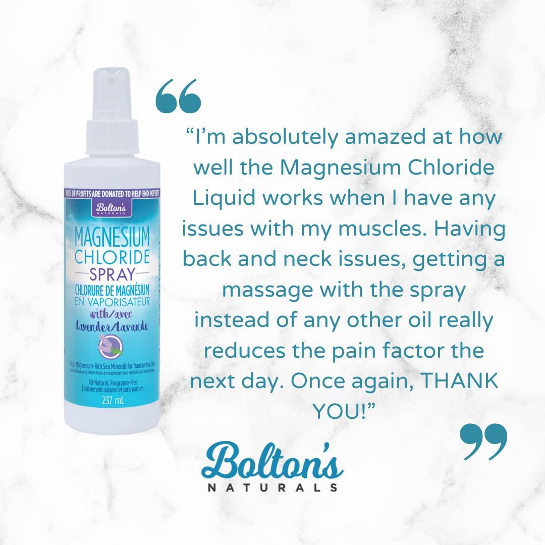 BOLTON'S Natural - Magnesium Chloride Spray with Lavender, 8 oz | Relieves Tension | Restores Healthy Magnesium Levels | Soothes, Protects and Boosts Skin's Moisture Retention