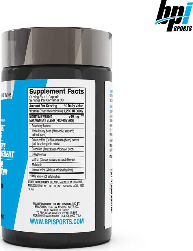 BPI Sports Nite Burn Nighttime Weight Management Formula, 640 MG, 30-Count