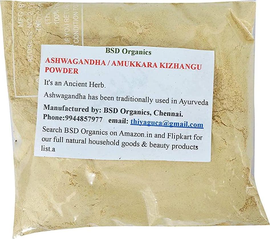 BSD Organics Ashwagandha/Amukkara Kizhangu Powder, 100 Grams