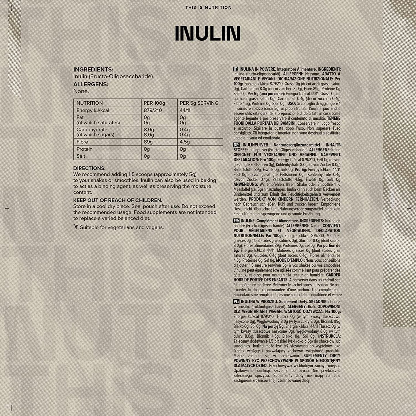 BULK POWDERS Inulin Powder, High in Fibre, 100 g