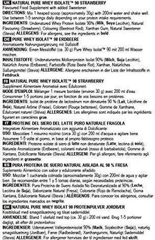 BULK POWDERS Natural Pure Whey Protein Isolate 90, No Artificial Sweetners, Strawberry, 500 g