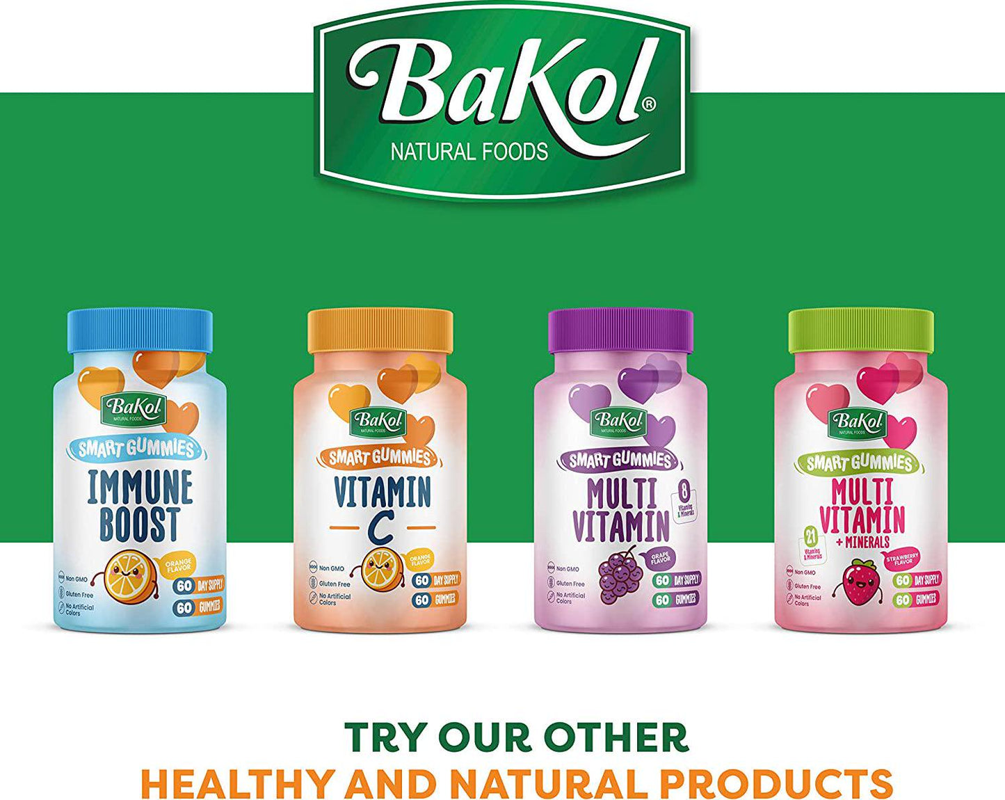 BaKol Vegan Multivitamin Gummies with 21 Multivitamins and Minerals - 60 Chewable Adult and Kids Vitamins for Immune Support, Healthy Teeth and Skin (Strawberry)