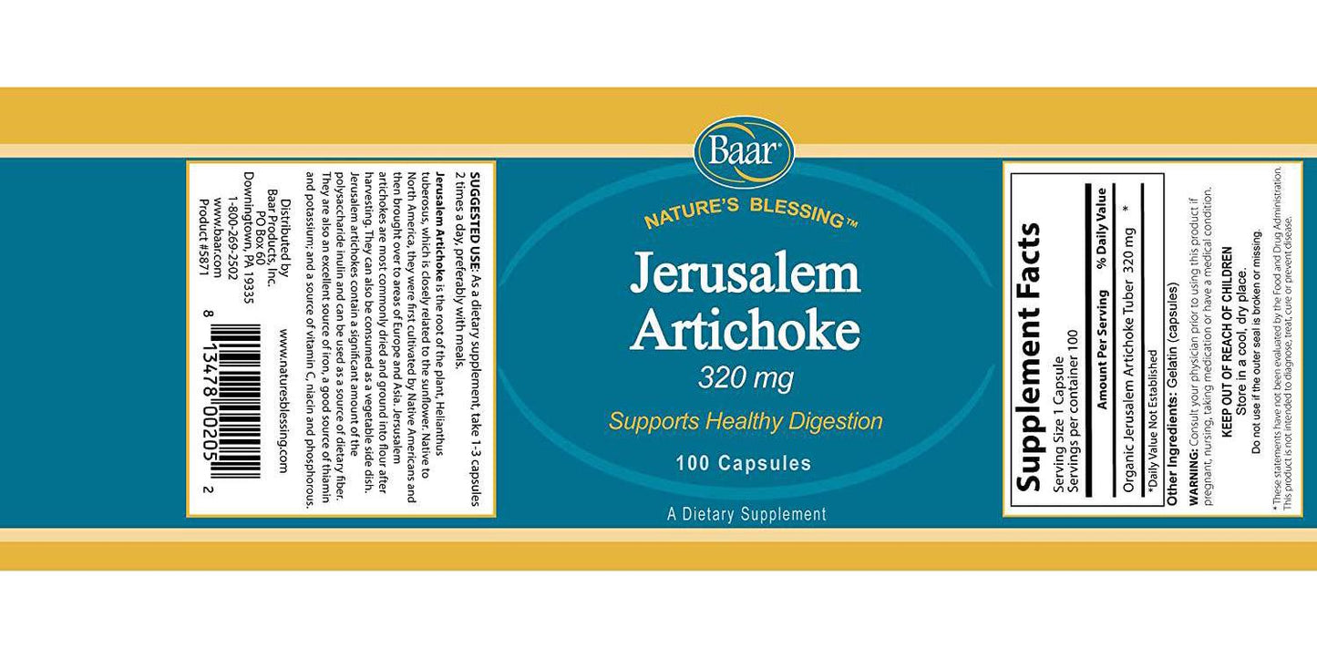 Baar Organic Jerusalem Artichoke, 320 mg, 100 Capsules