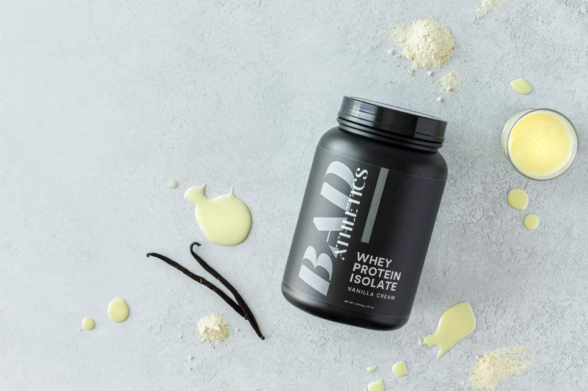 Bad Athletics Grass Fed 100% Whey Protein Isolate, Vanilla Cream - Five Ingredients, 20g of Protein, Naturally Flavored and Sweetened(30 Servings)