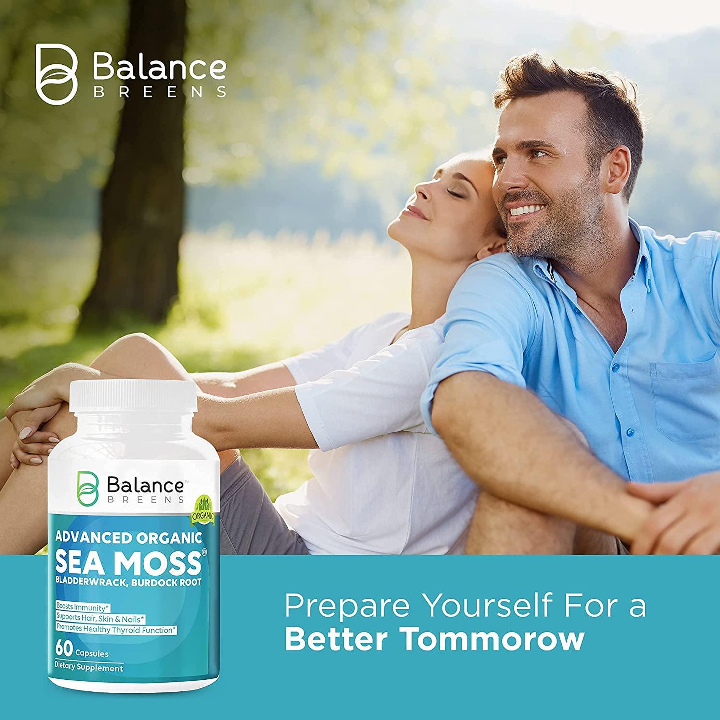 Balance Breens Certified Organic Irish Sea Moss Supplement with Bladderwrack, and Burdock Root - 60 Capsules - Pure Sea Moss Dietary Supplement for Immunity, Thyroid, Digestive and Joint Support