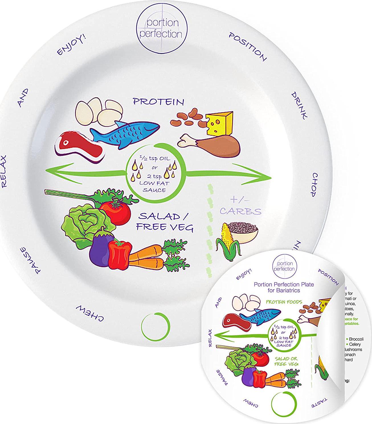 Bariatric Melamine Portion Control Plate 8 For Weight Loss After Surgery. Bariatric Surgery Must Haves For Gastric Sleeve, Bypass Or Band With Protein, Carbs And Vegetables