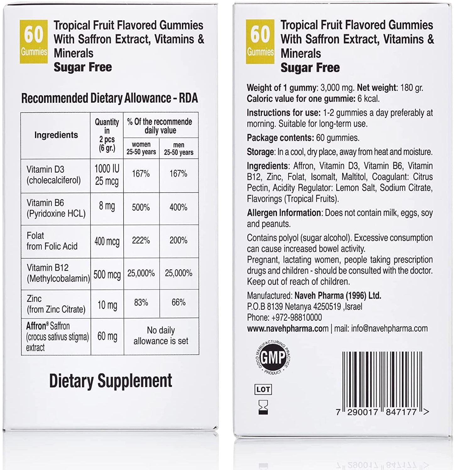 Be Happy Saffron Supplements for Adults Stress-Relief, Focus Gummies with Saffron Extract, Vitamin D, and Vitamin B12 Great-Tasting, Sugar-Free Mood Support Supplement by Naveh Pharma, 60 Ct.