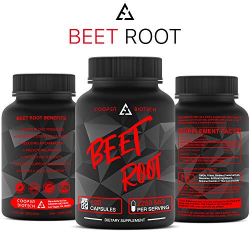 Beet Root Capsules - Concentrated Organic Beet Root Powder Supplement Extracted from Beet Juice - Blood Pressure Supplement - Nitric Oxide Boosting Beetroot Supplement - 2250 MG 120 Capsules