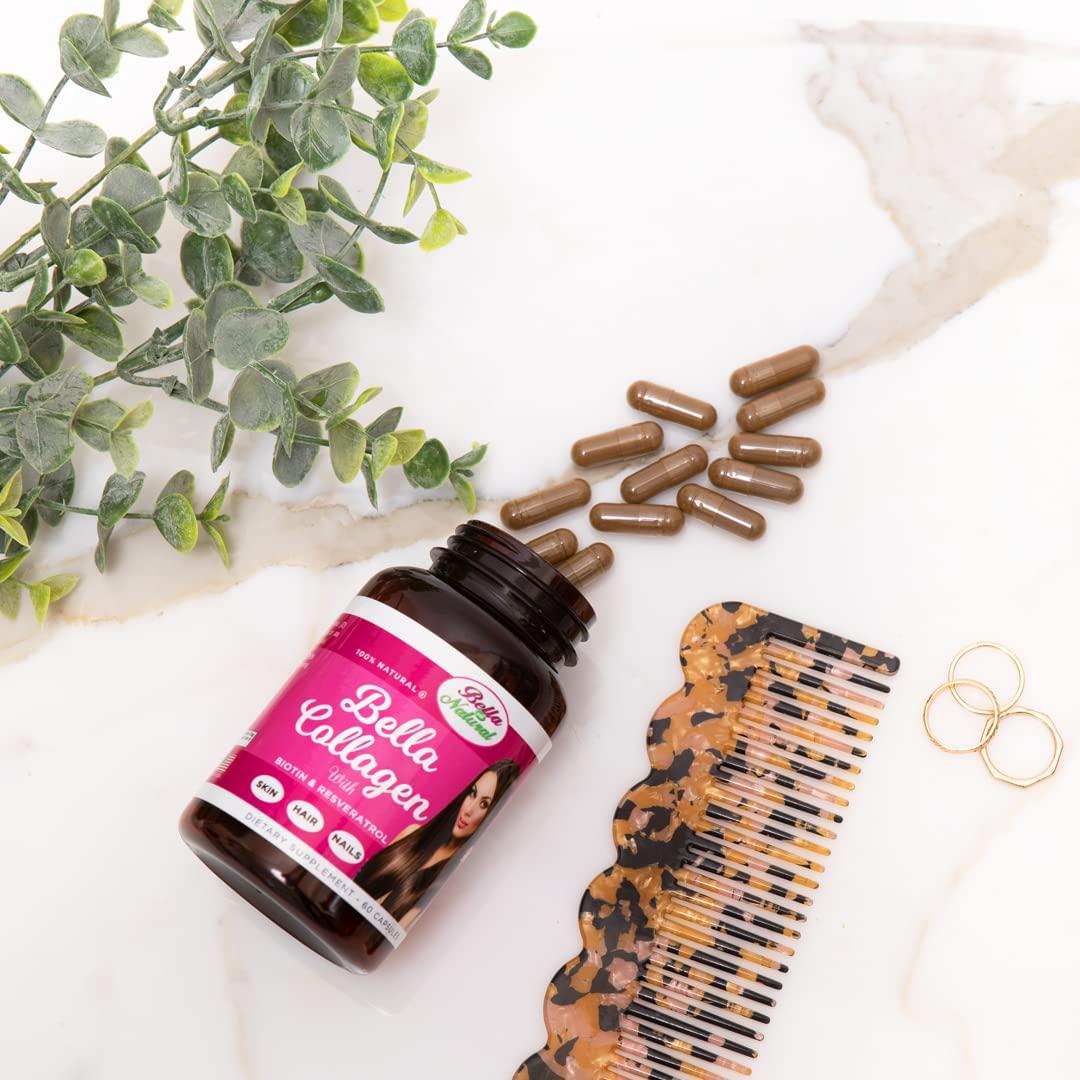 Bella All Natural Collagen with Biotin and Resveratrol - Hair, Skin and Nails Vitamins - 60 Capsules