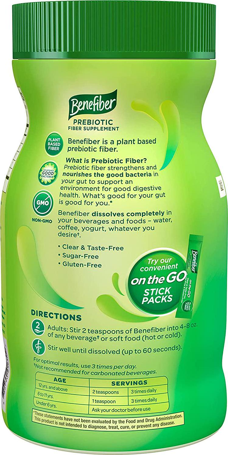 Benefiber Daily Prebiotic Fiber Supplement Powder for Digestive Health, Daily Fiber Powder, Unflavored - 125 Servings (17.6 Ounces)