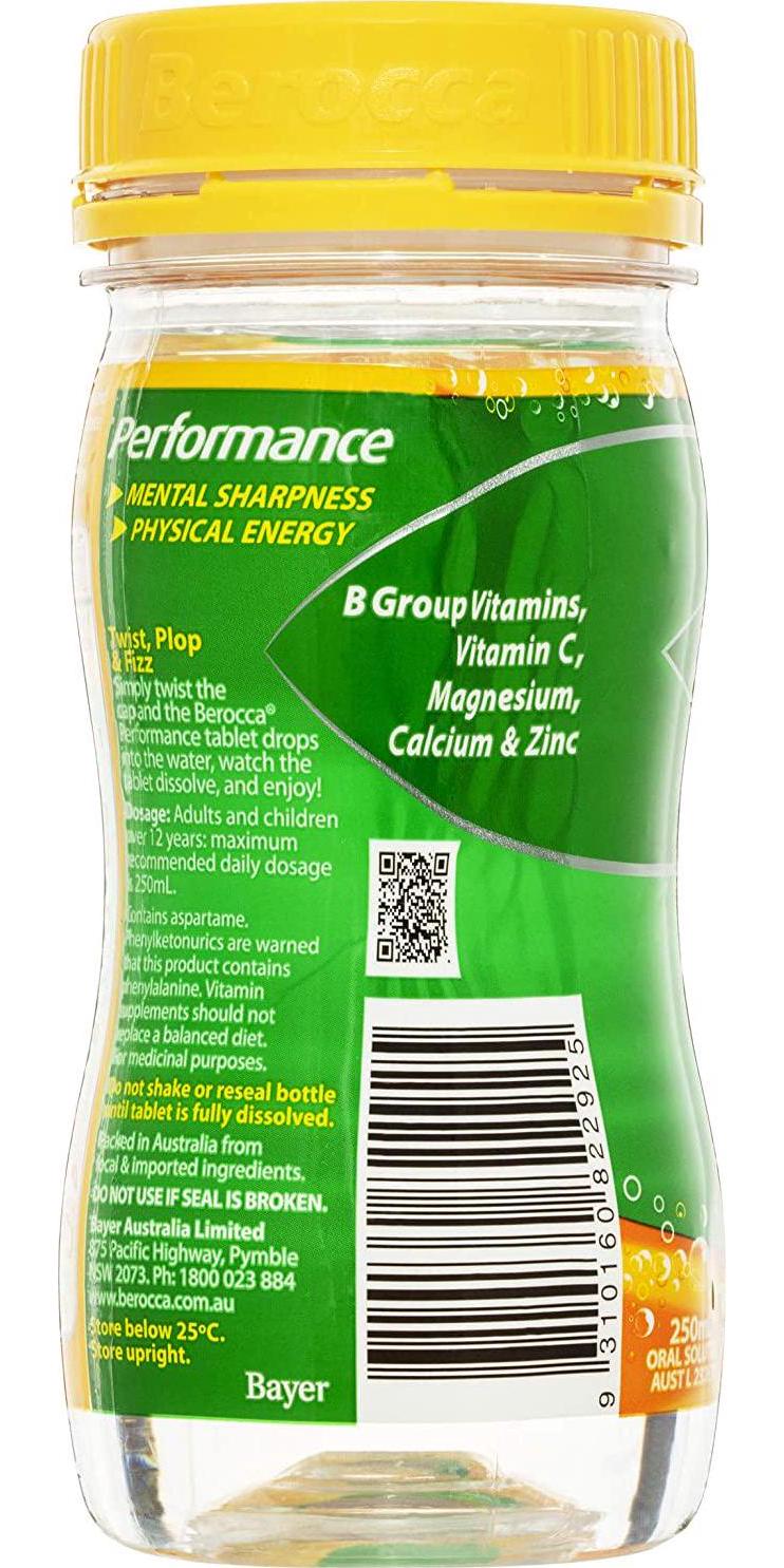 Berocca Twist N Go Energy Vitamin Mango and Orange Drink 250mL