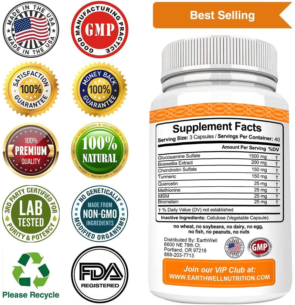 Best Glucosamine Chondroitin MSM Turmeric Joint Health Supplement - Relief Soreness Pain Aches in Knee Hip Hand Wrist Elbow Back Inflammation - Mobility Dietary Capsules Support Shoulder Flexibility