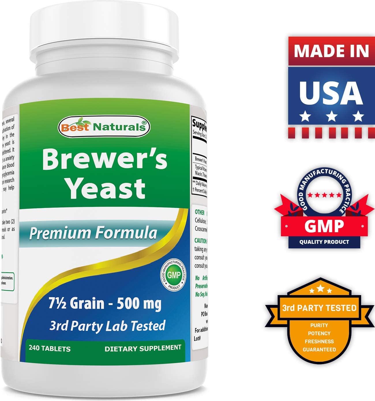 Best Naturals, Brewers Yeast, 7-1/2 Grains with Vitamin B1, Vitamin B2, 1000 mg 240 Tablets (240 Count (Pack of 3))