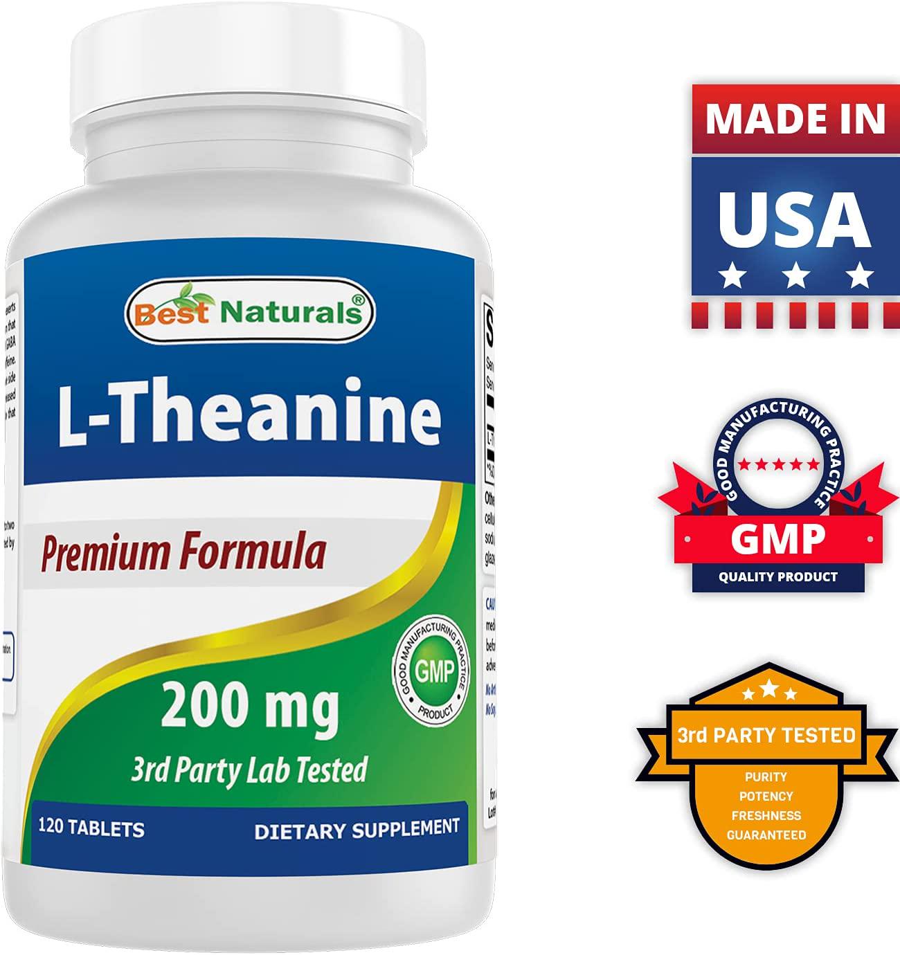 Best Naturals L-Theanine 200mg per Tablet (400mg per 2 Tablets) - Promotes Relaxation Without Drowsiness - 120 Vegetarian Tablets - (120 Count (Pack of 1))