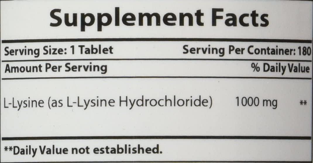Best Naturals Lysine 1000mg,Double Strength,180 Tablets