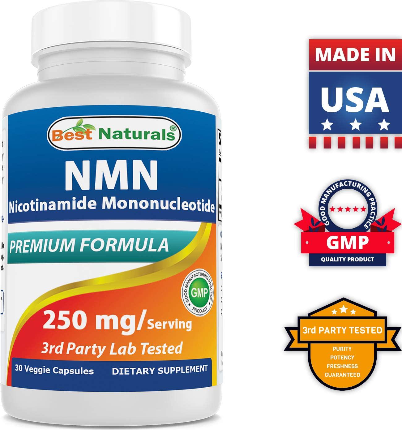 Best Naturals NMN Supplements Nicotinamide Mononucleotide 250mg per Serving, NAD Booster for Cellular Repair and Energy, 30 Veggie Capsules