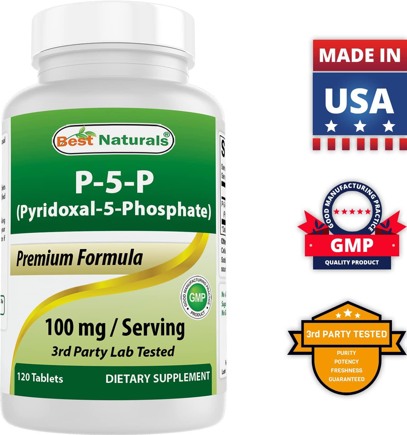 Best Naturals P5P Vitamin B6 (Pyridoxal 5 Phosphate) 100 mg/Serving - 120 Tablets - an Active Form of Vitamin B6.