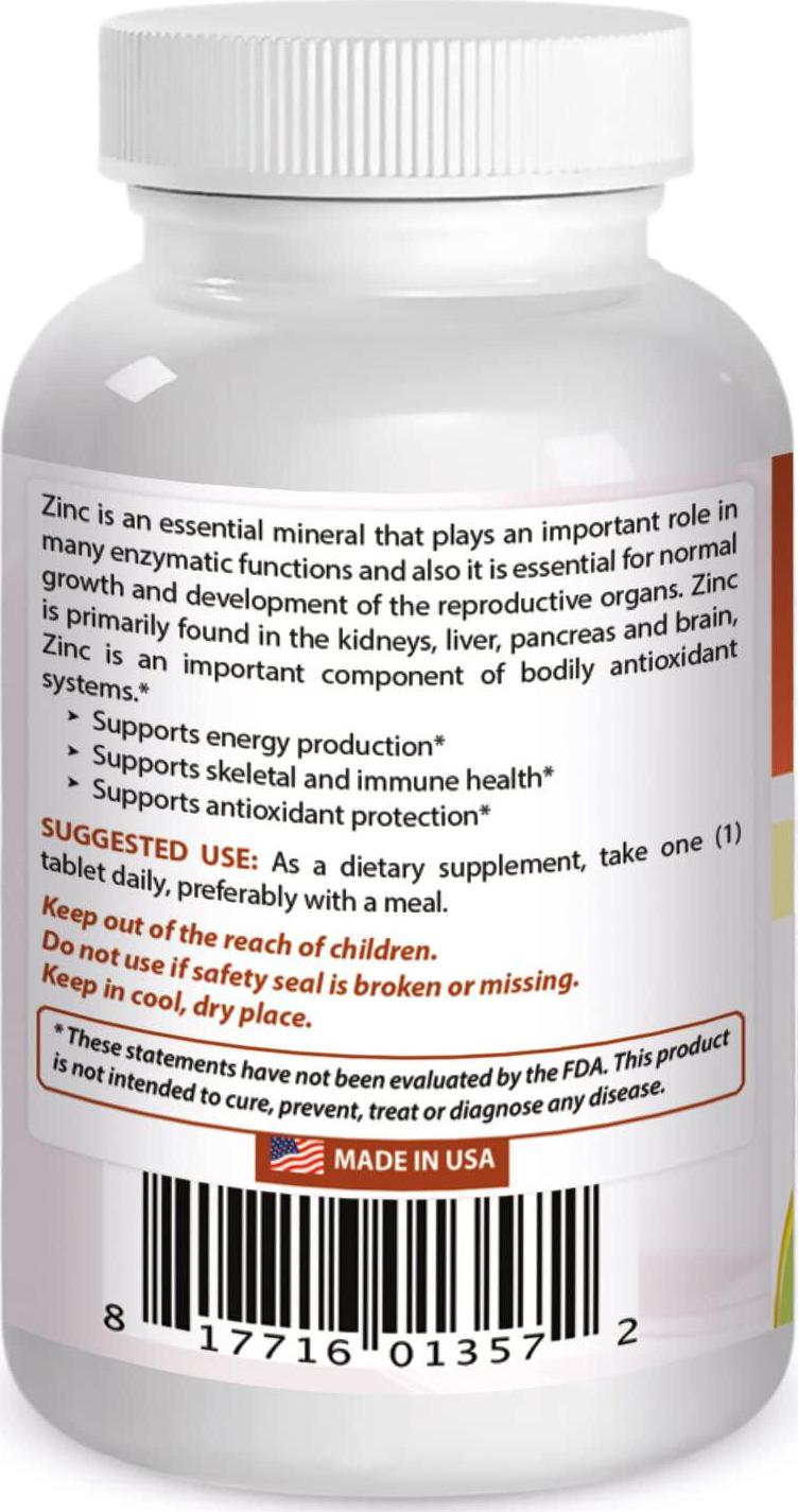 Best Naturals Zinc Supplement as Zinc Gluconate 50mg 240 Tablets Pack of 3