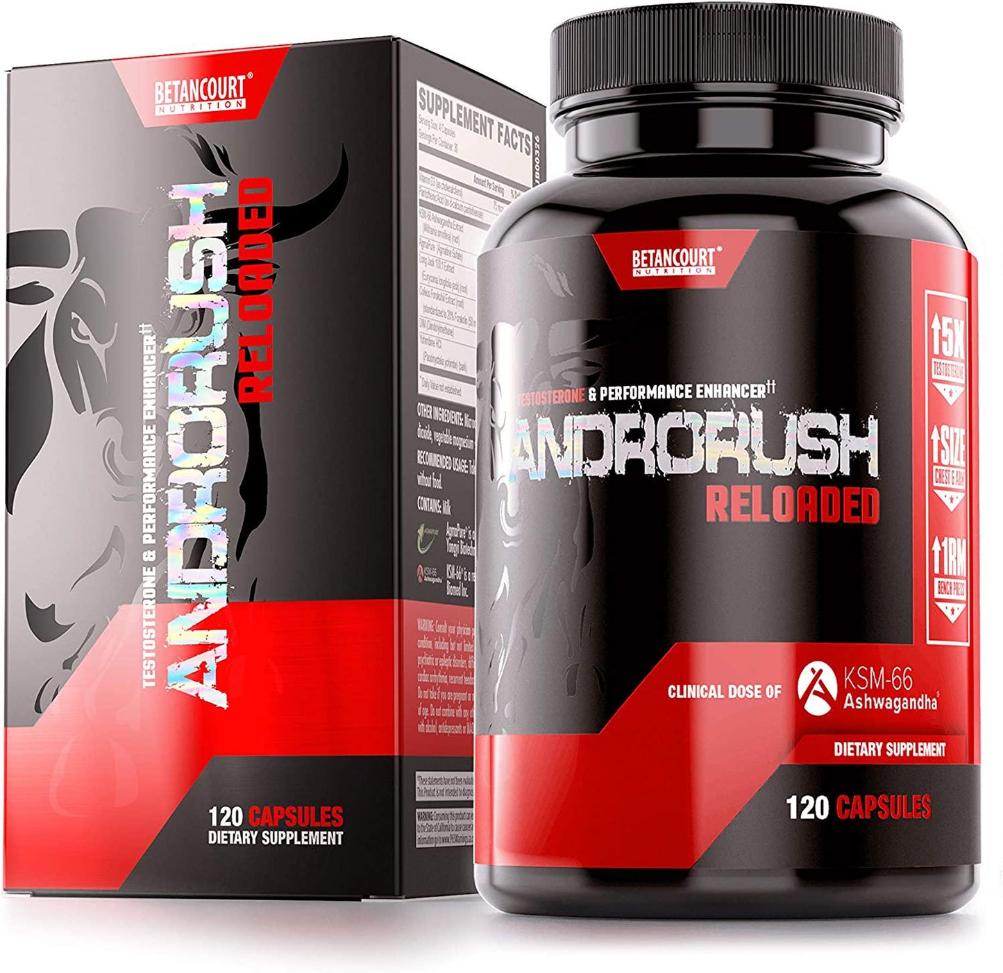 Betancourt Nutrition B-NOX Androrush Dietary Supplement, Testosterone Booster, Lean Mass Promoter, Capsules, 120-Count