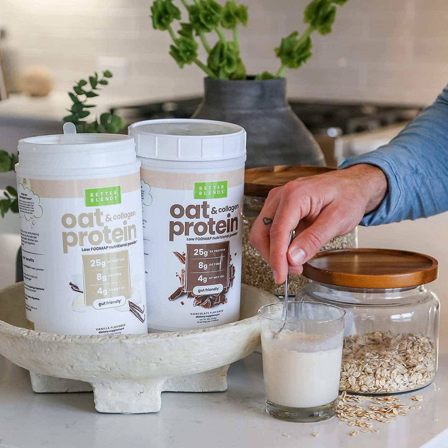 Better Blends Oat and Collagen Low FODMAP Nutritional Protein Powder, Vanilla and Chocolate