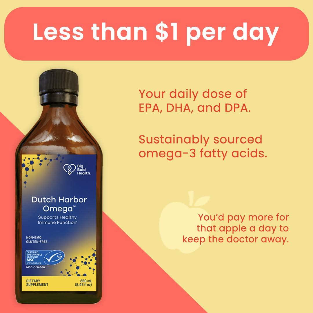 Big Bold Health Dutch Harbor Omega | Omega 3 Liquid Fish Oil Supplement | 250mL, 48 Servings, Natural Lemon Flavor |Wild Alaskan Cod Liver Fish Oil | Includes Omega-3 Fatty Acids with DPA, DHA, and EPA