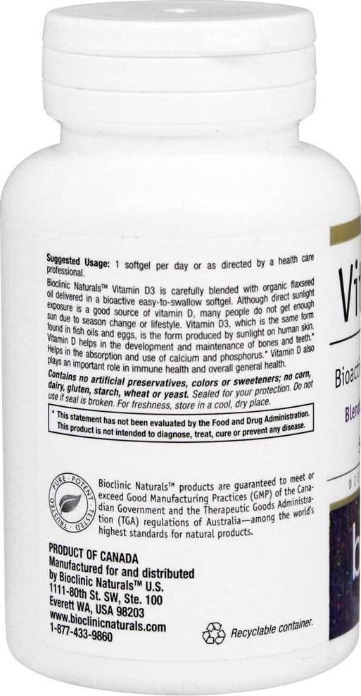 Bioclinic Naturals - Vitamin D3 5000 IU, 180 Softgels