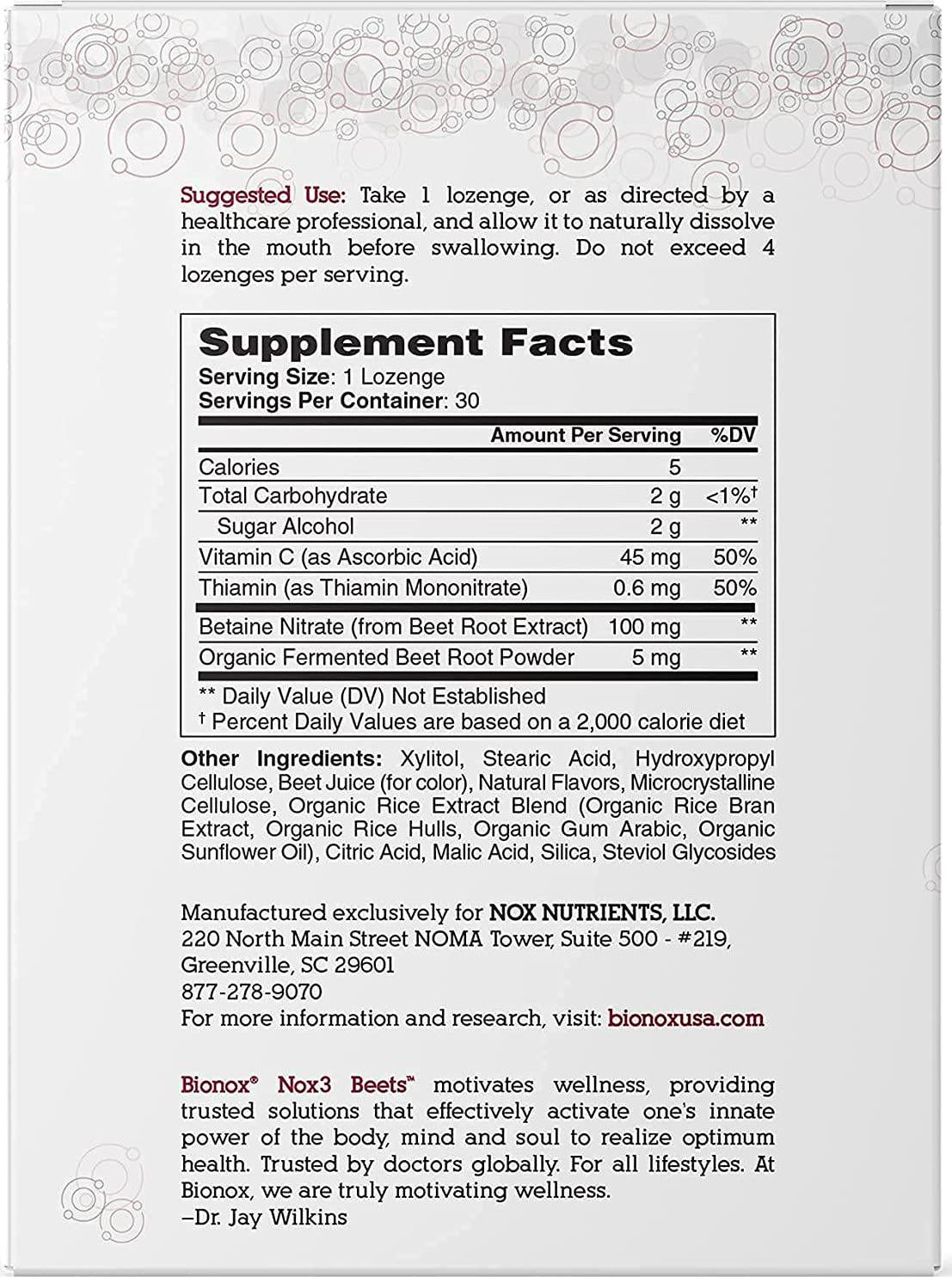 Bionox Nox3 Organic Beetroot with Nitric Oxide Test Strips, Blood Pressure Support, Delicious Dark Cherry Flavor, Beet Superfood, 30 Days