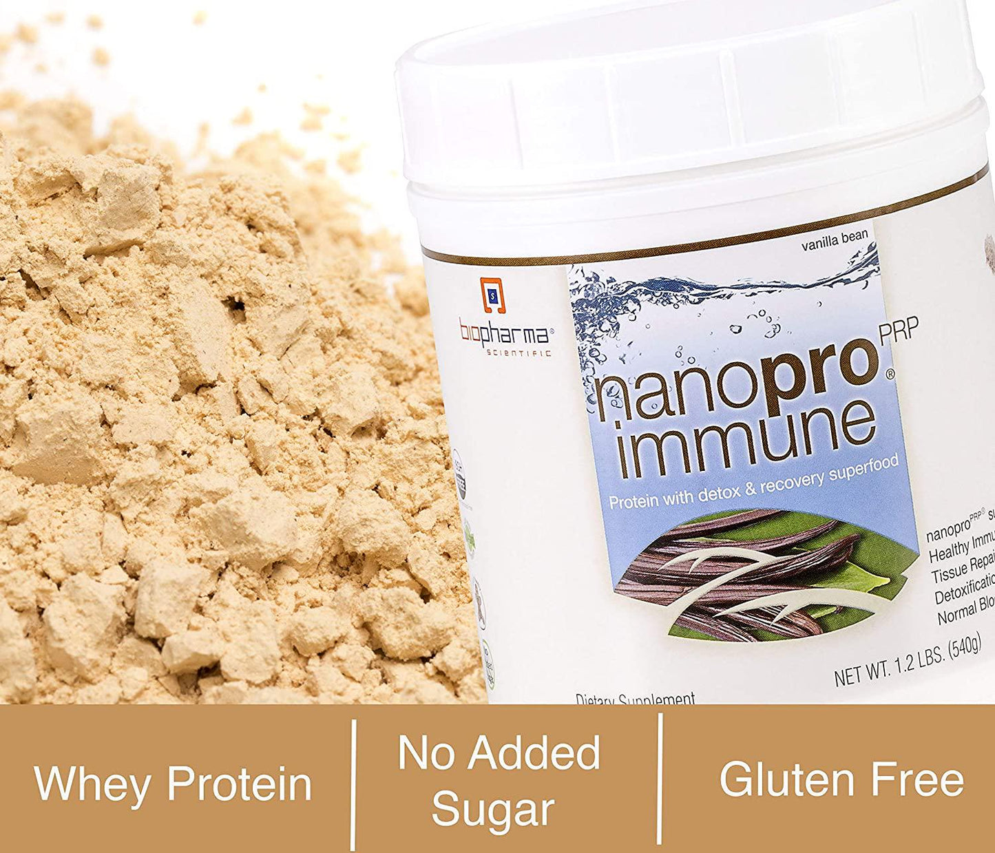 Biopharma Scientific NanoPro Immune Undenatured Whey Protein Powder | Vanilla Bean Flavor | 30 Servings | Colostrum, Iron, Calcium, Grass Fed Cows, Proline Rich Polypeptides