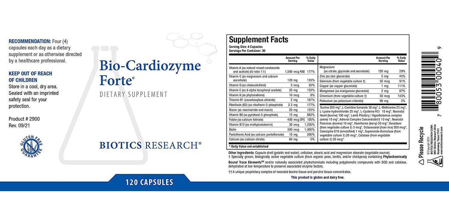 Biotics Research Bio-Cardiozyme Forte Healthy Heart Multivitamin. Broad-Spectrum Formulation Designed to Support Cardiovascular Health and Function. Powerful antioxidant Support 120 Caps