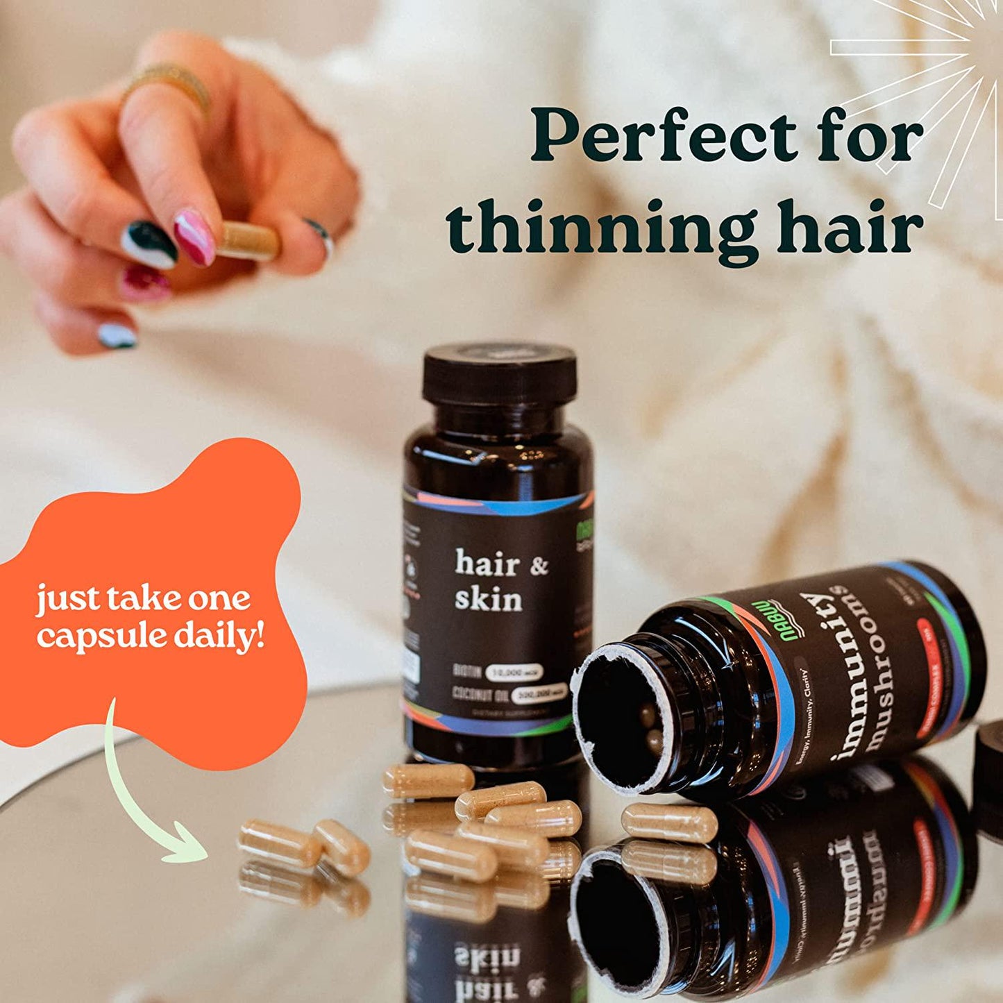 Biotin 10000mcg | Organic Coconut Oil | Hair Skin and Nails Vitamins for Women and Men | Hair Growth Thickening Strength | Veggie Capsules | 2 Month Supply