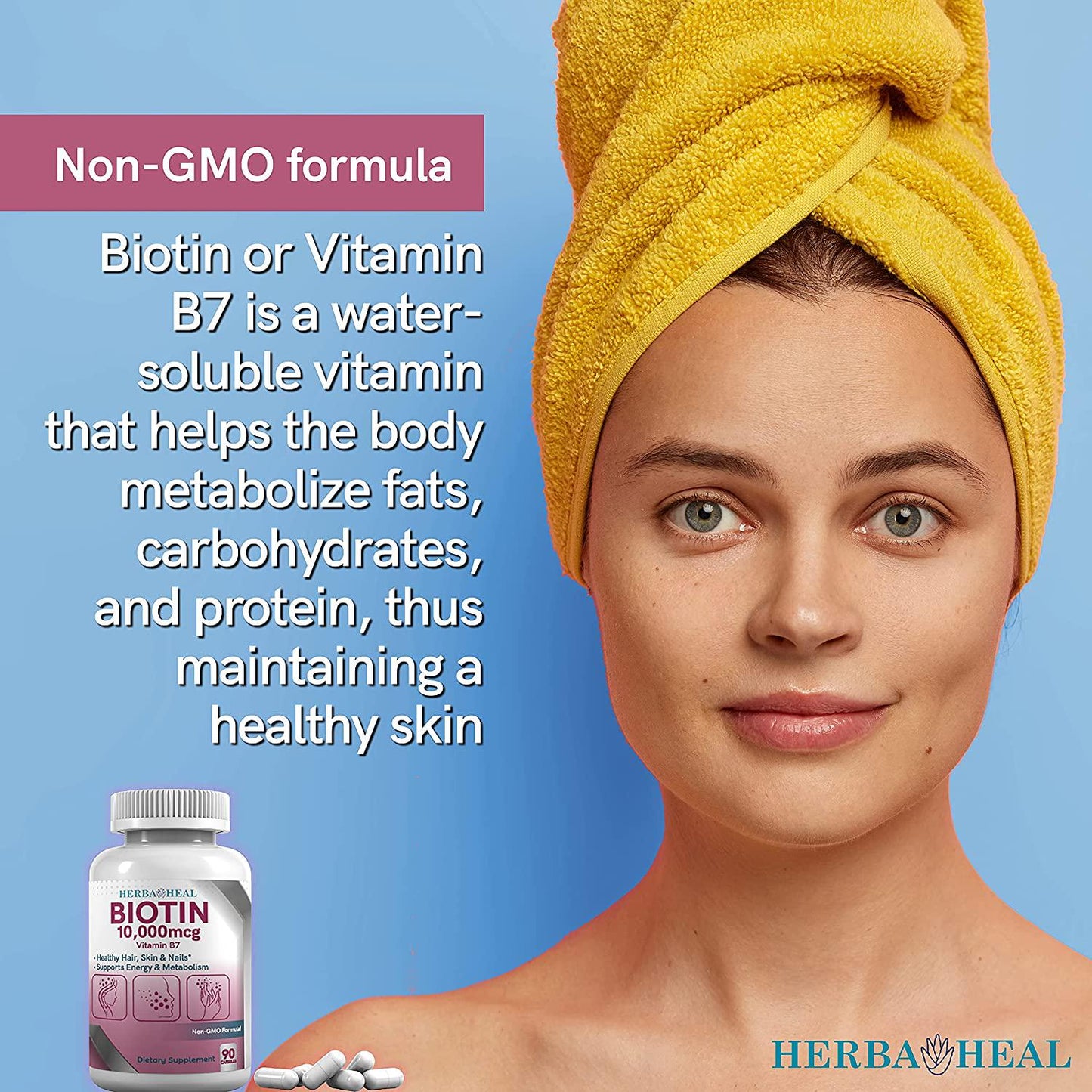 Biotin 10,000mcg - Hair Vitamin B7 - Promotes Healthy Skin Nails and Hair - Biotin for Women