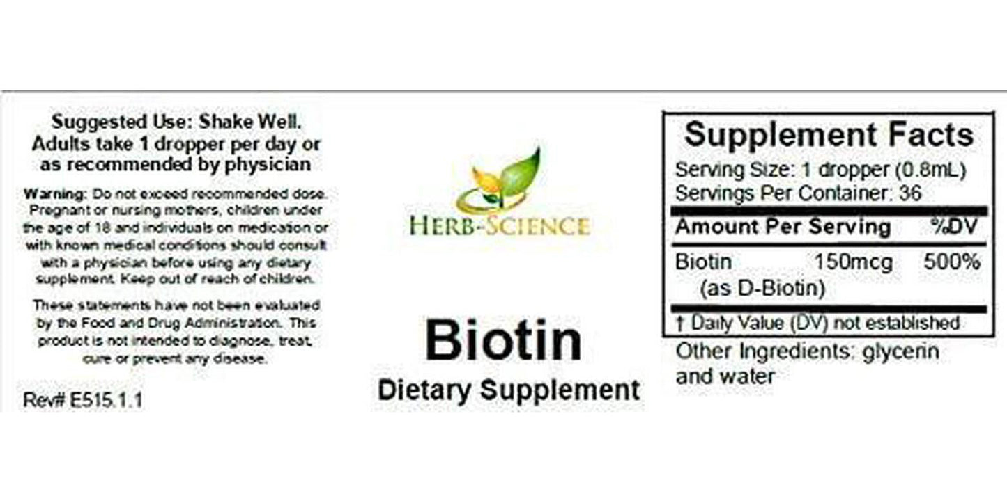 Biotin Vitamin B7 Liquid Extract, Alcohol Free High Potency Biotin B7 Dietary Supplement for Hair Growth, Strong Nails, Healthy Skin and Digestion Support - Herb Science